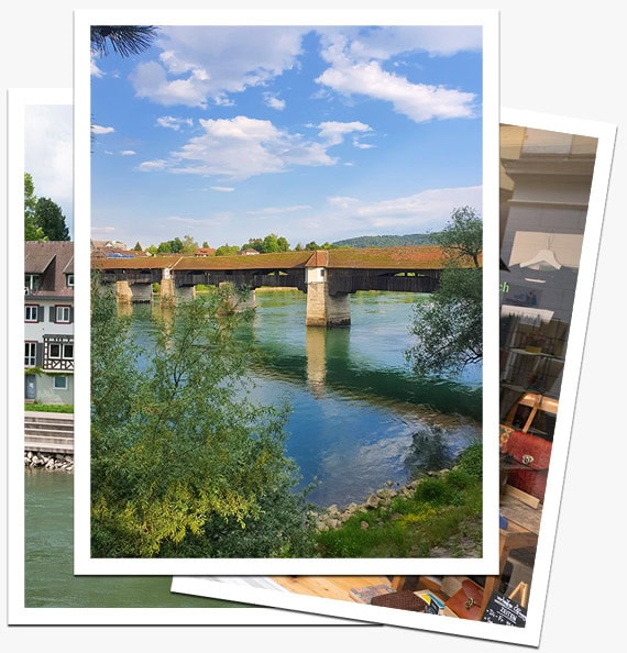 Die Grafik zeigt einige Sehenswürdigkeiten in Bad Säckingen, zB die alte Brücke.